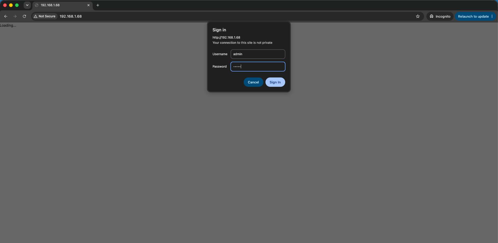 Browser sign-in prompt for the web console