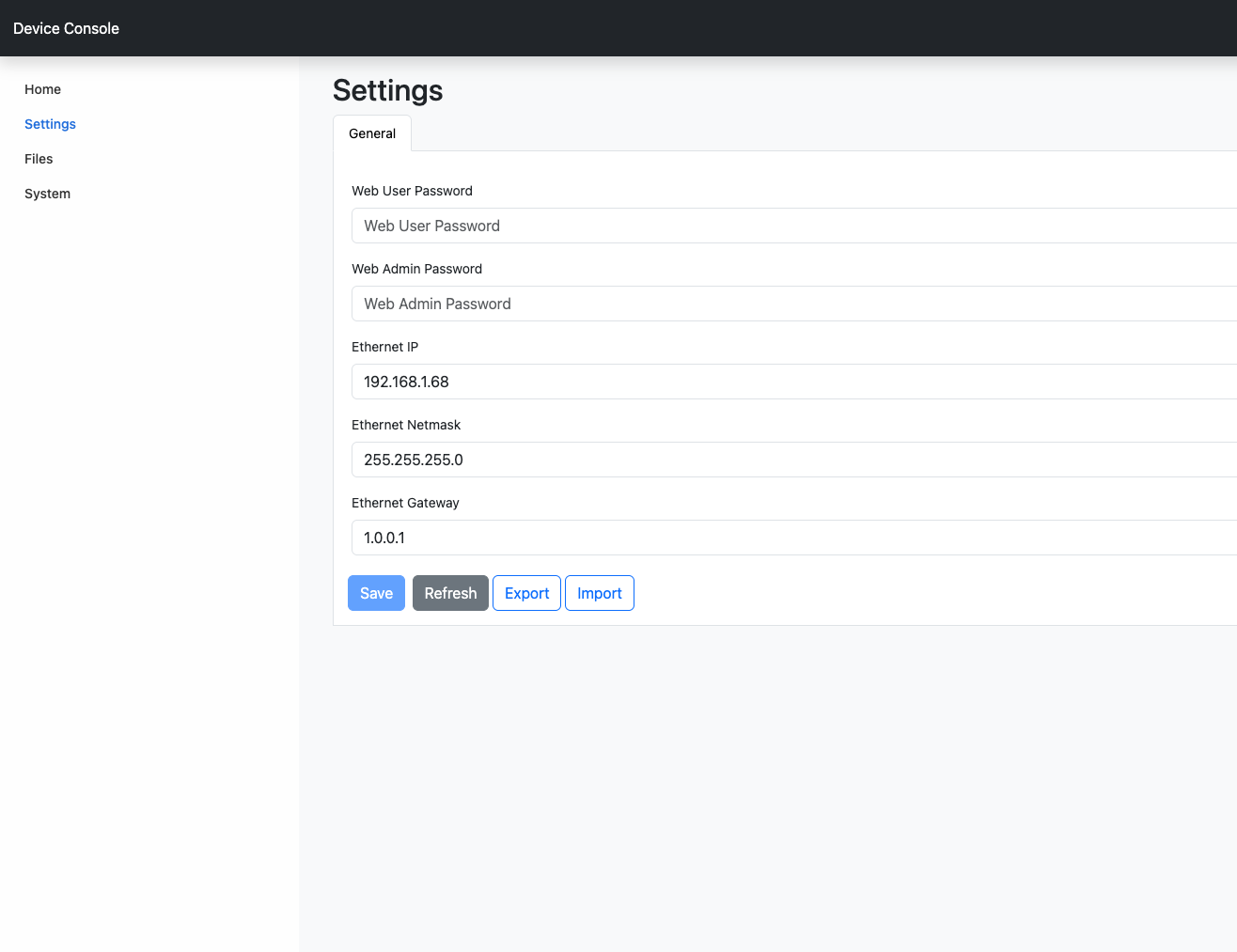 Settings page as seen by the regular user