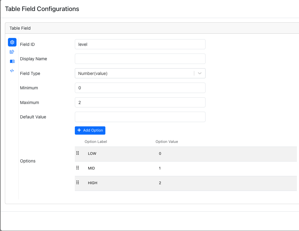 Screenshot of the Data Table field with enum options
