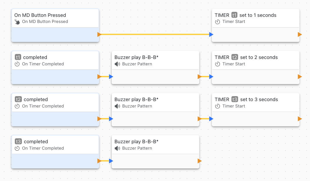 Set of timer blocks in AppBlocks playing a sequence of sounds.