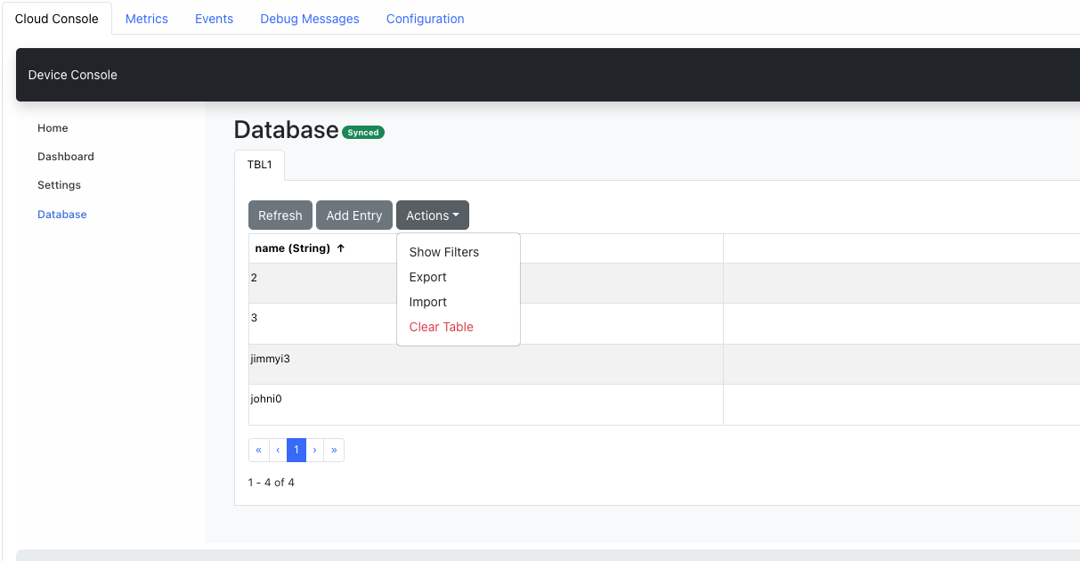 Filtering a data table in the Web Console
